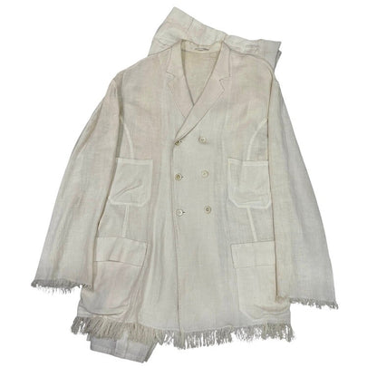 Yohji Yamamoto 94SS Linen Fringe DB Jacket Ivory Size M