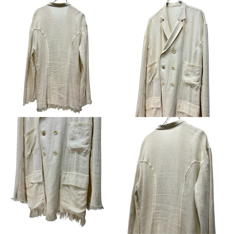 Yohji Yamamoto 94SS Linen Fringe DB Jacket Ivory Size M