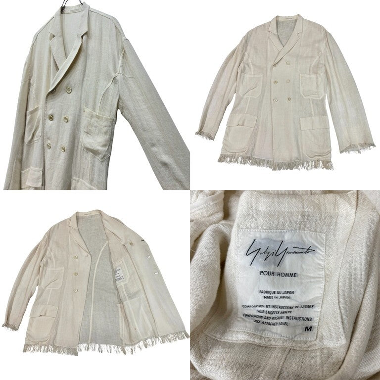 Yohji Yamamoto 94SS Linen Fringe DB Jacket Ivory Size M