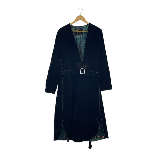 KEITA MARUYAMA Black Velour Quilted Belted Coat Size M