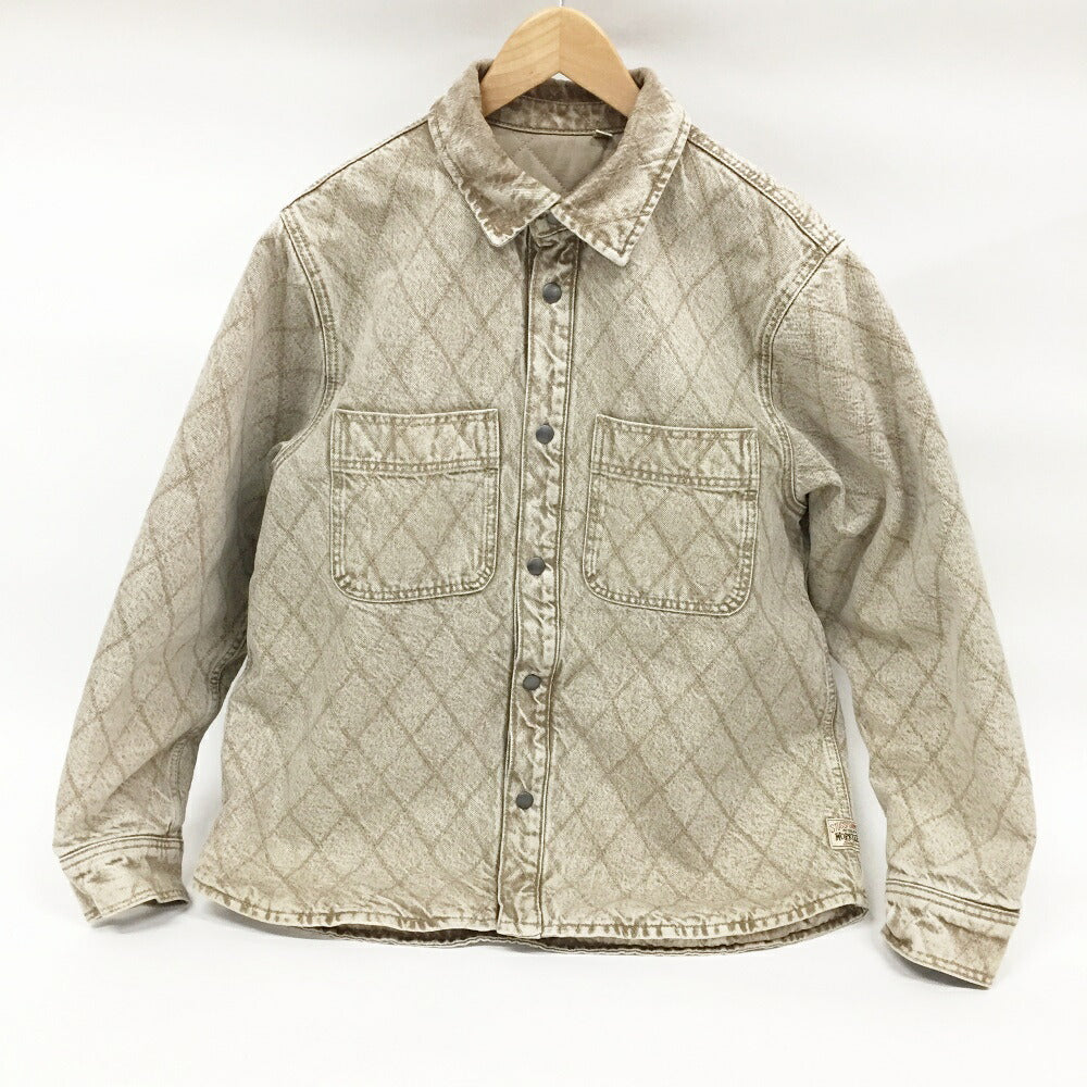 STUSSY Quilted Denim Long Sleeve Shirt Beige Size S
