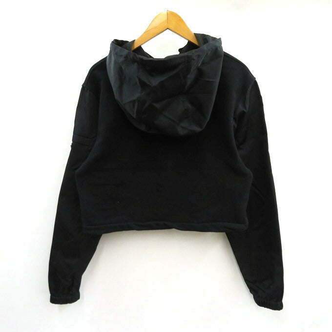 PRADA Triangle Logo Cropped Hoodie Black Size S