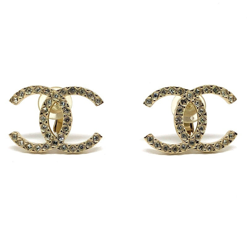 CHANEL Coco Mark Rhinestone Tone Earrings