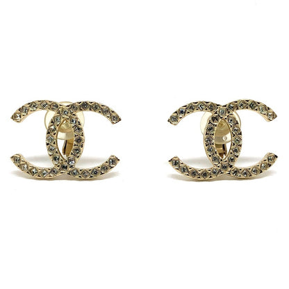 CHANEL Coco Mark Rhinestone Tone Earrings