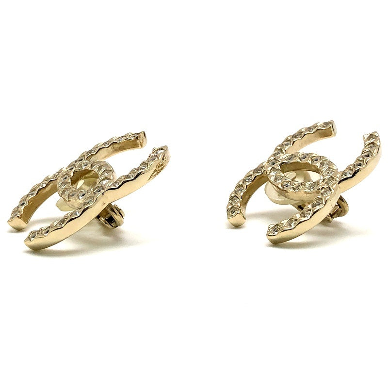 CHANEL Coco Mark Rhinestone Tone Earrings