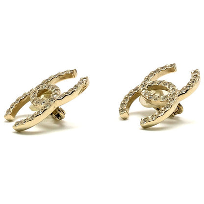 CHANEL Coco Mark Rhinestone Tone Earrings
