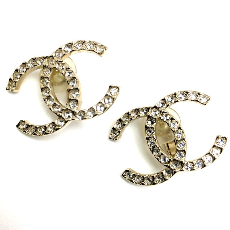 CHANEL Coco Mark Rhinestone Tone Earrings