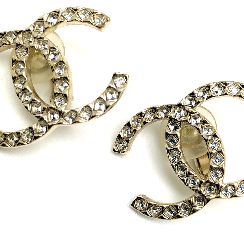 CHANEL Coco Mark Rhinestone Tone Earrings