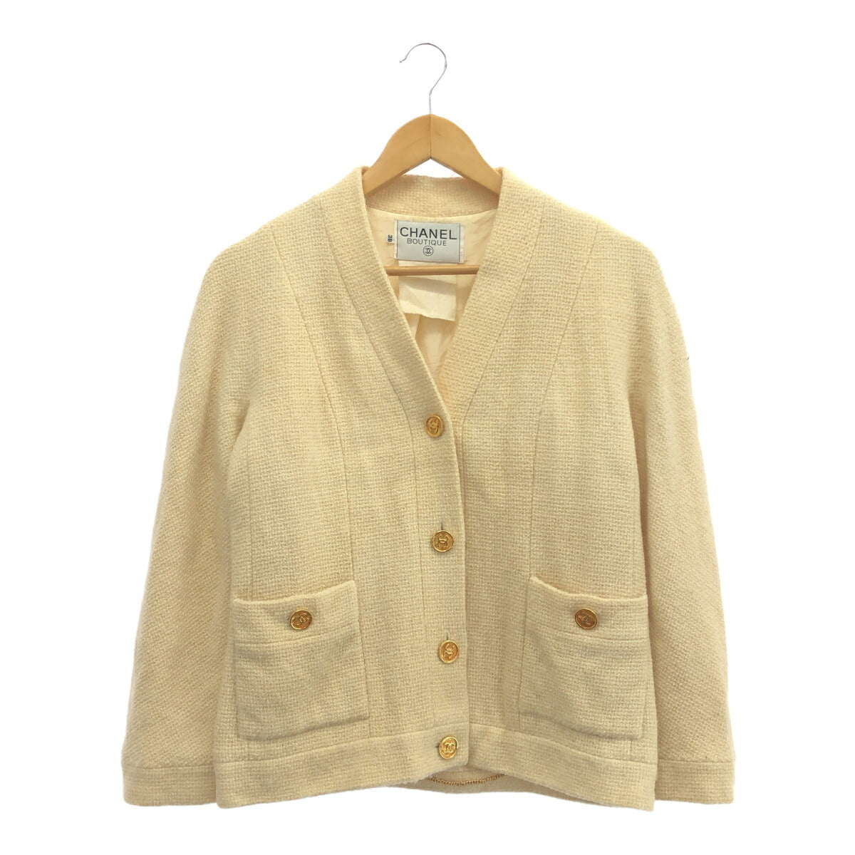 CHANEL Vintage Cream Wool Jacket Coco Gold Buttons Size 38