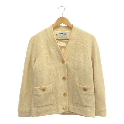 CHANEL Vintage Cream Wool Jacket Coco Gold Buttons Size 38