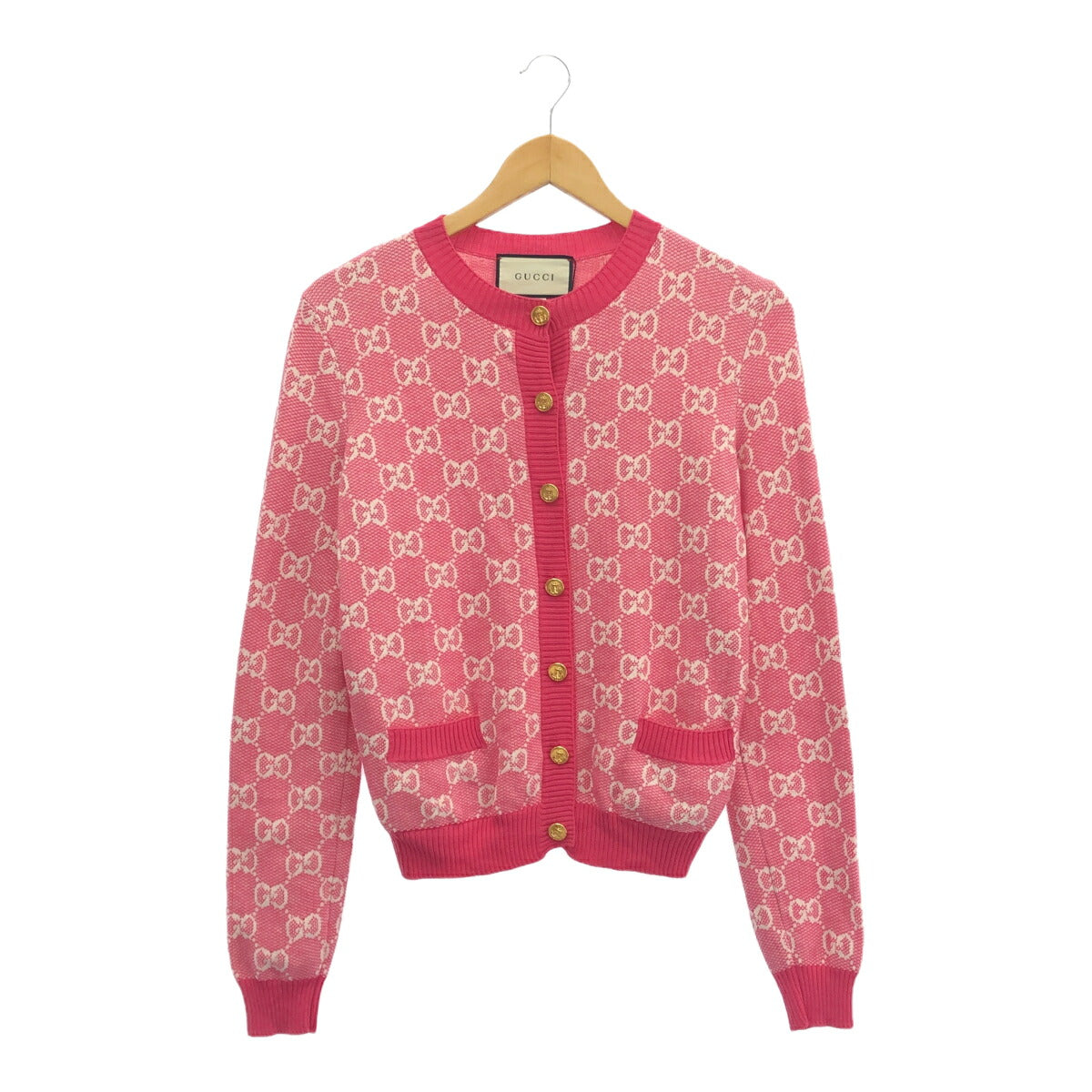 GUCCI Pink GG Logo Cotton Wool Cardigan Italy Size S