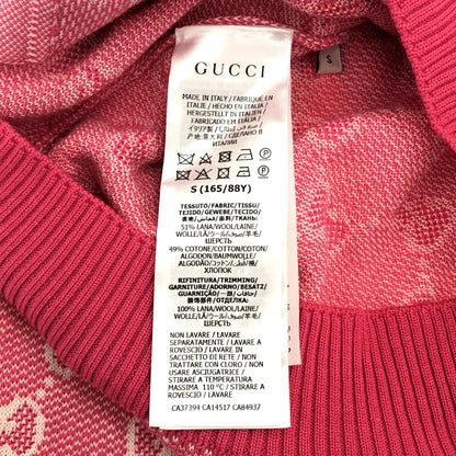 GUCCI Pink GG Logo Cotton Wool Cardigan Italy Size S