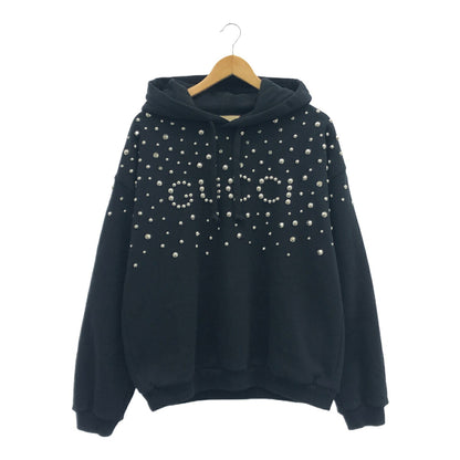 GUCCI 23SS Studded Logo Cotton Hoodie Black Size M
