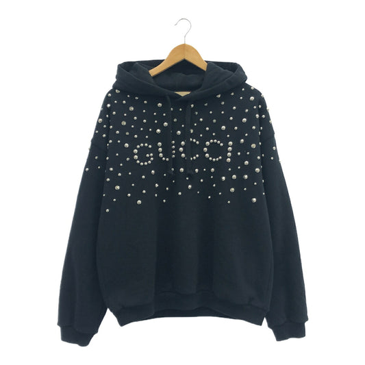 GUCCI 23SS Studded Logo Cotton Hoodie Black Size M