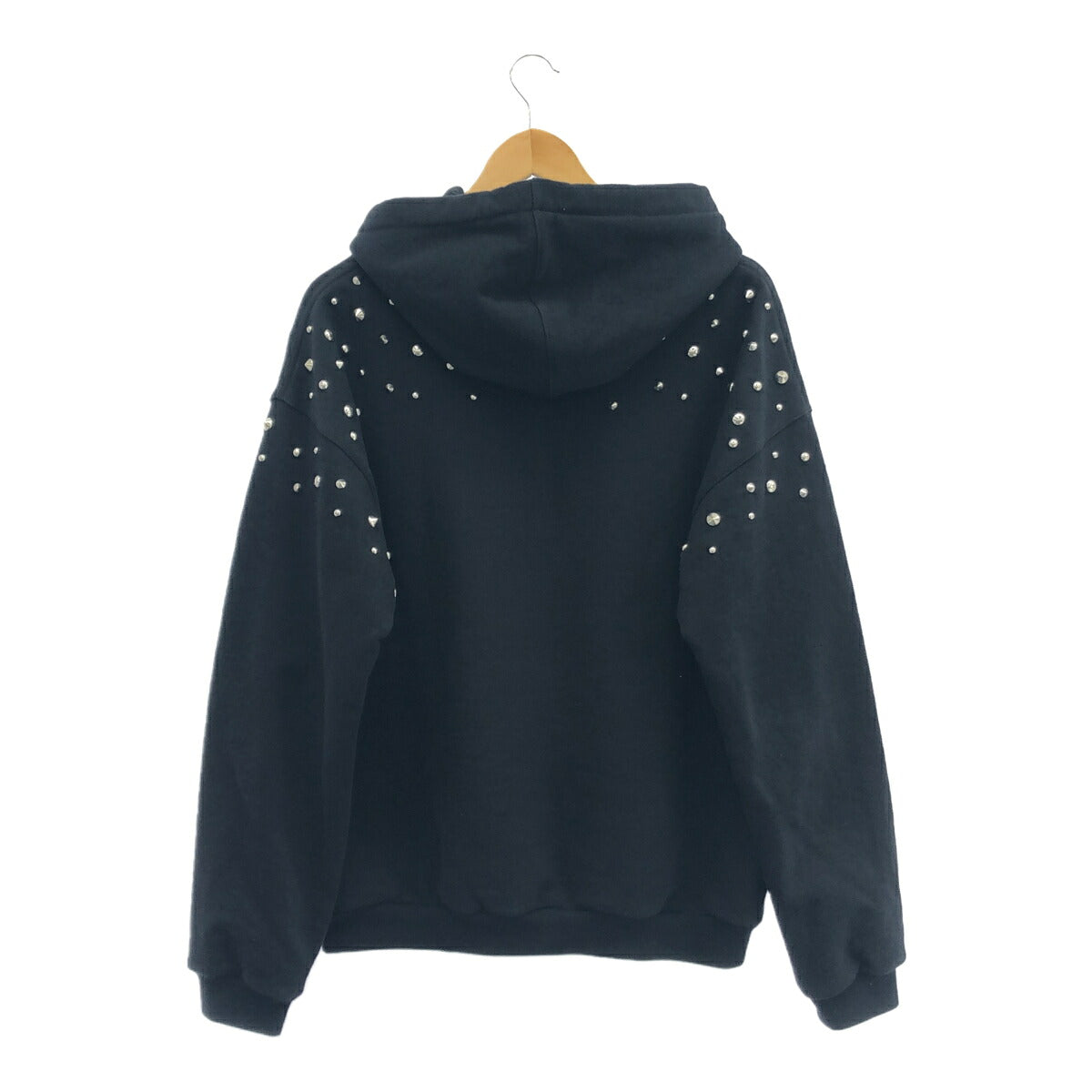 GUCCI 23SS Studded Logo Cotton Hoodie Black Size M