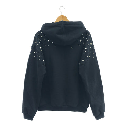 GUCCI 23SS Studded Logo Cotton Hoodie Black Size M