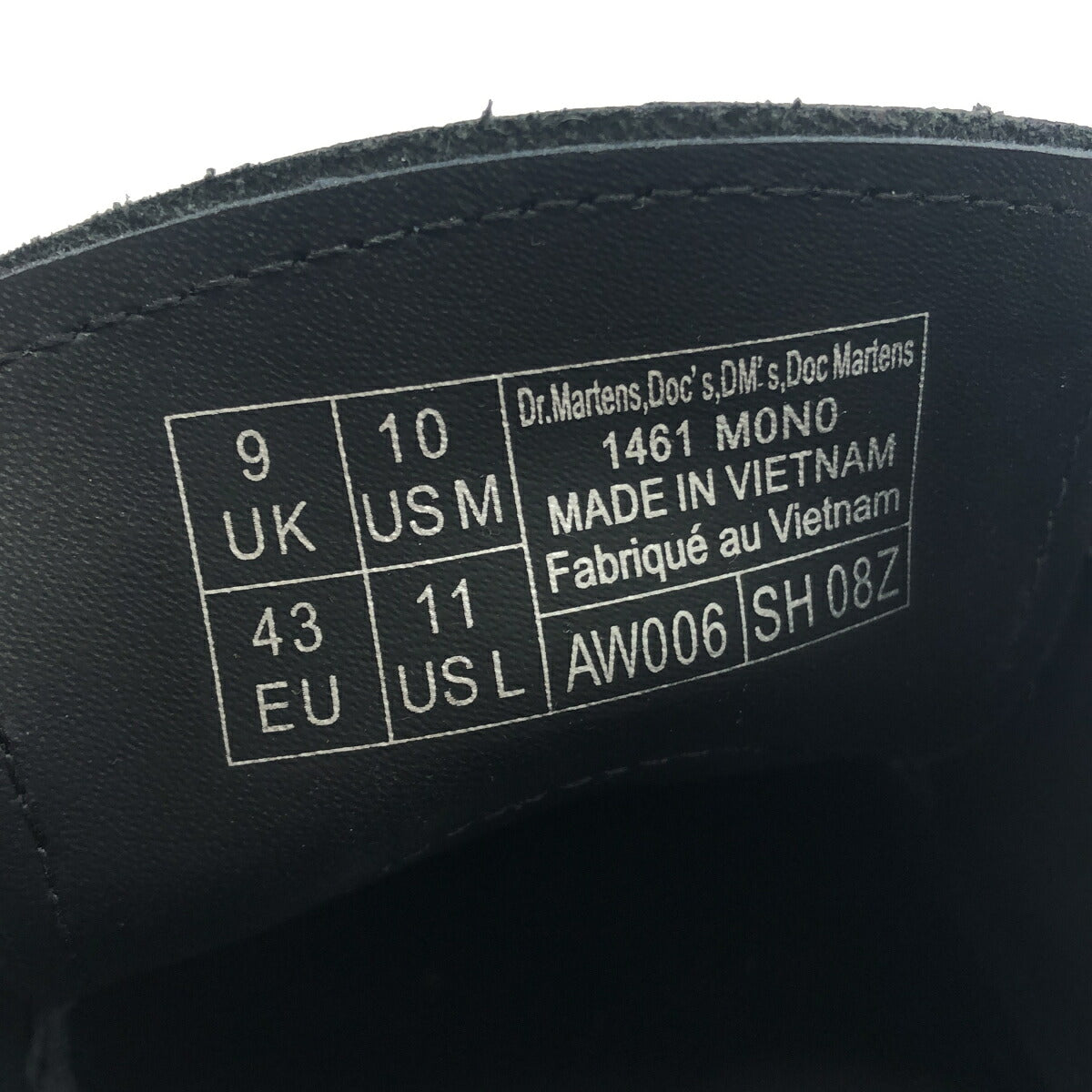 Dr.martens 1461 Mono 3 Eyelet Leather Shoes Black Sneakers Size UK9