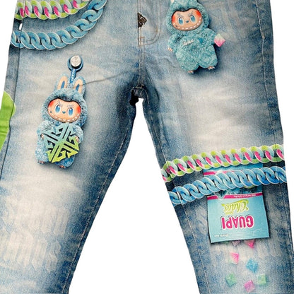 Aqua Blue Candy Riot Denim V2 Labubu Collab Jeans Size 30