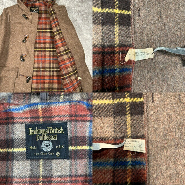 Traditional British Dufflecoat 70s Wool Coat Brown Size XL