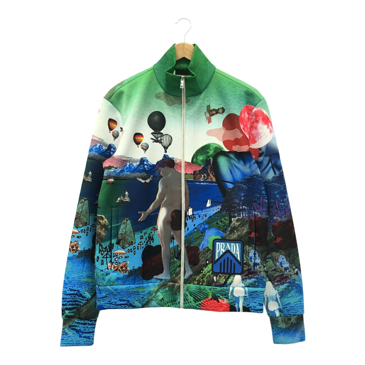 Prada 19SS Flashback Print High Track Jacket Blue Size M