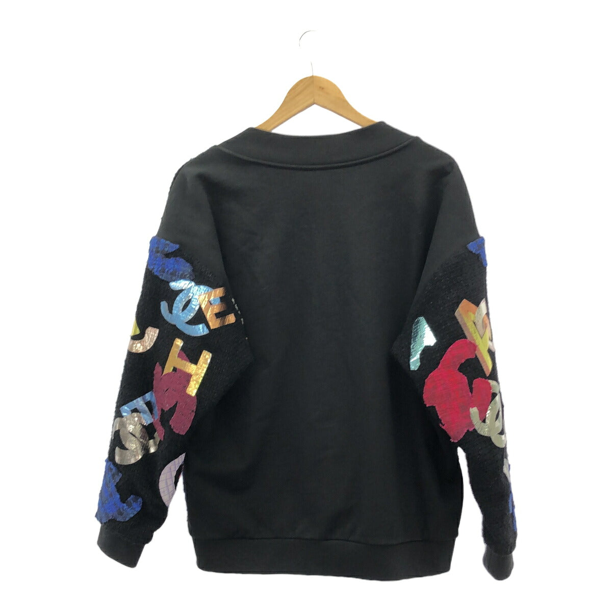CHANEL 22AW Black Metallic Logo Cotton Cardigan Sweatshirt Size 38