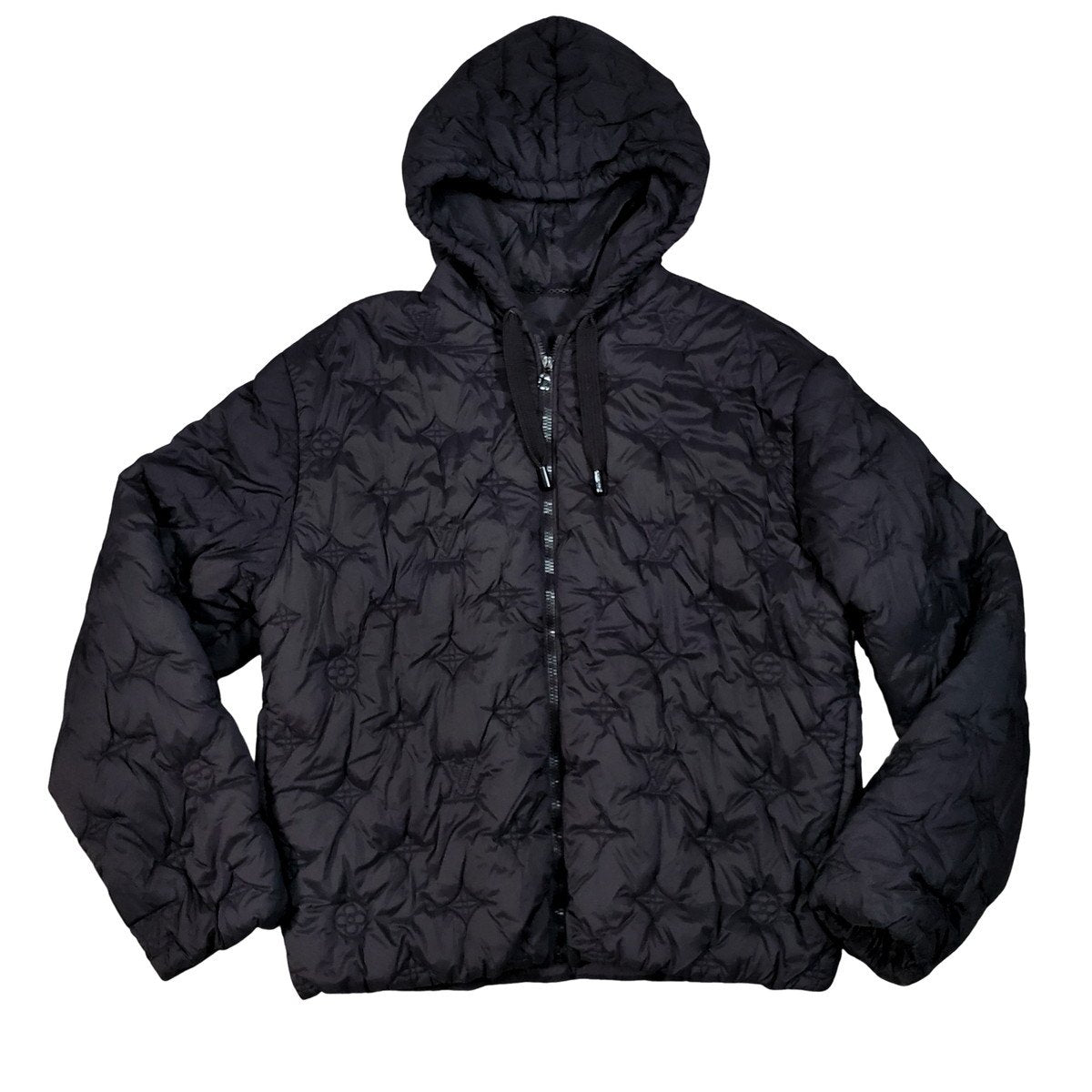 LOUIS VUITTON Black Monogram Quilted Hooded Blouson Size 50
