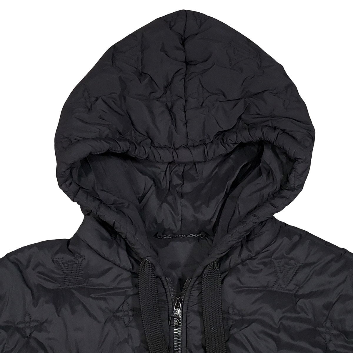 LOUIS VUITTON Black Monogram Quilted Hooded Blouson Size 50