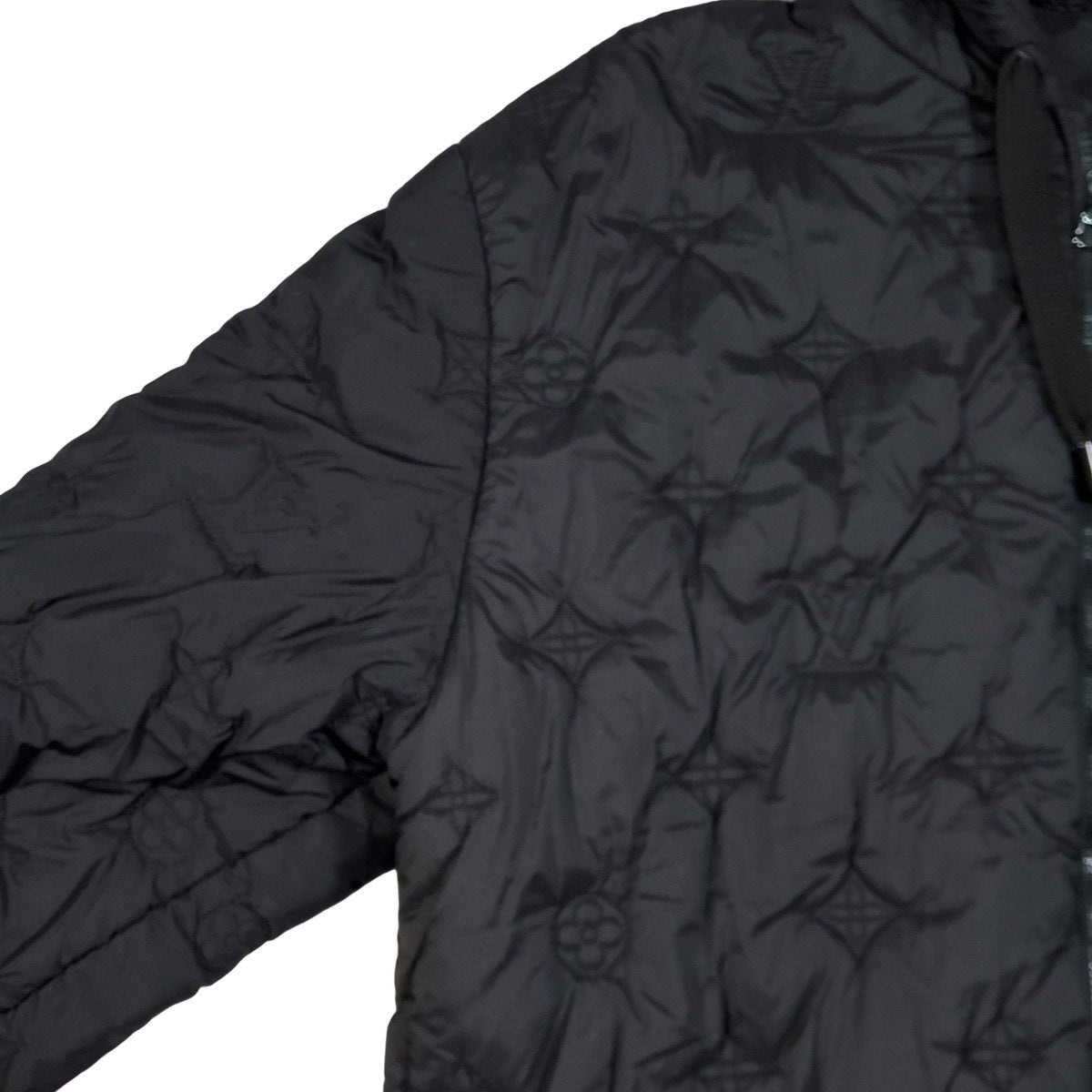 LOUIS VUITTON Black Monogram Quilted Hooded Blouson Size 50