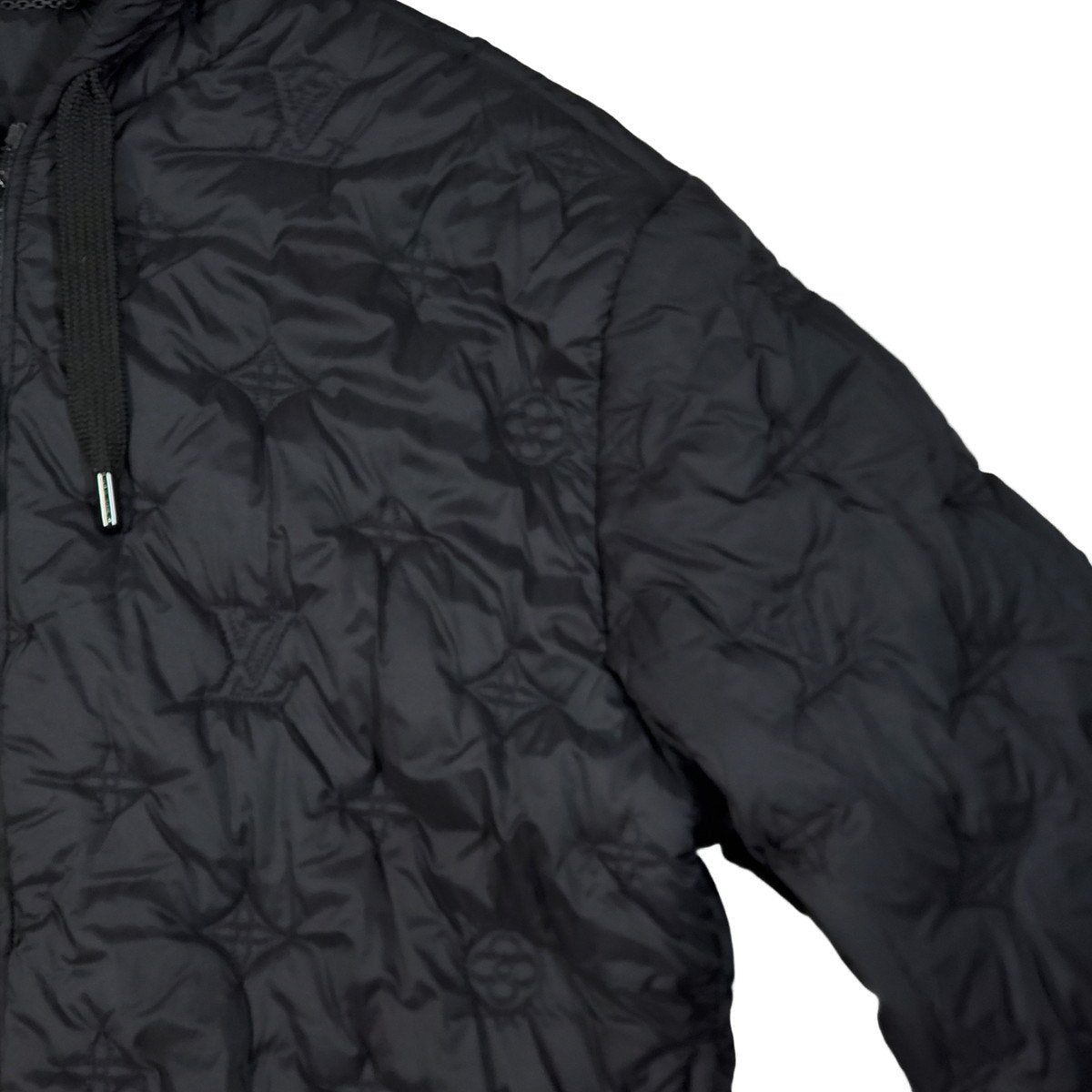 LOUIS VUITTON Black Monogram Quilted Hooded Blouson Size 50