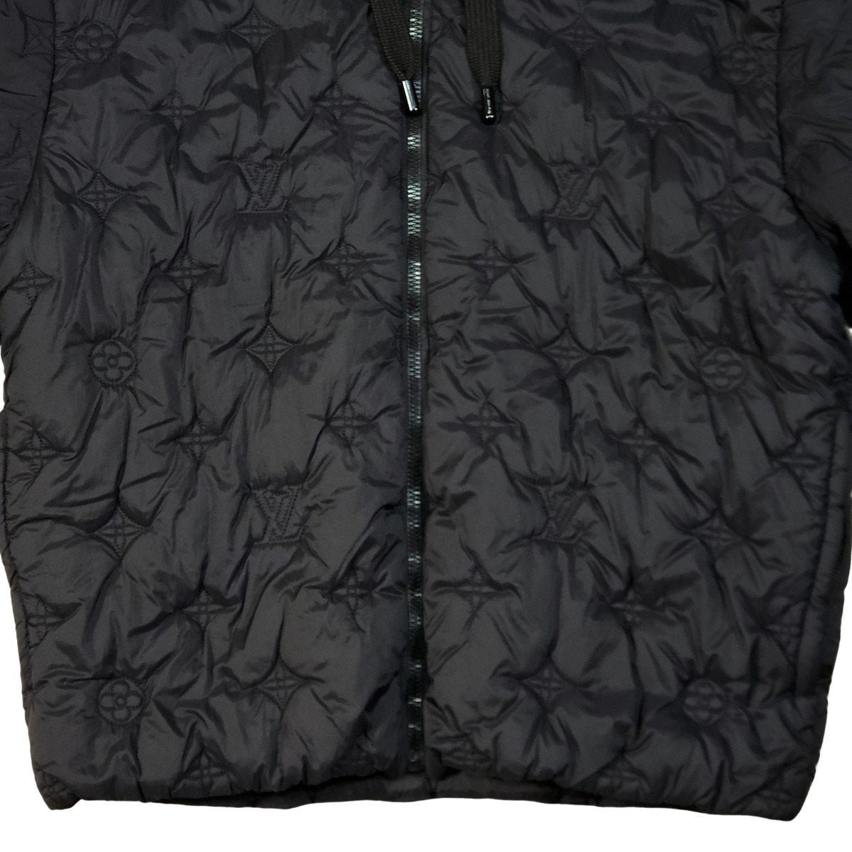 LOUIS VUITTON Black Monogram Quilted Hooded Blouson Size 50