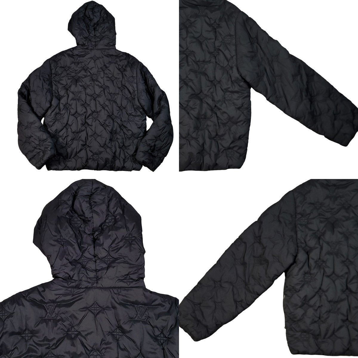 LOUIS VUITTON Black Monogram Quilted Hooded Blouson Size 50