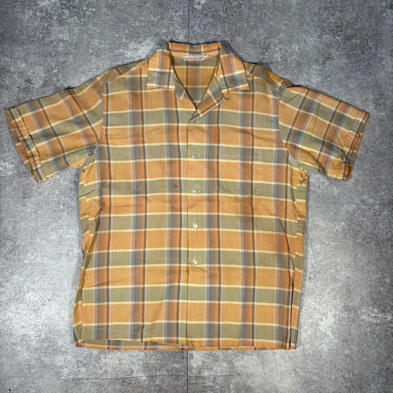 McGREGOR 50s Cotton Check Open Collar Shirt Yellow Size ML