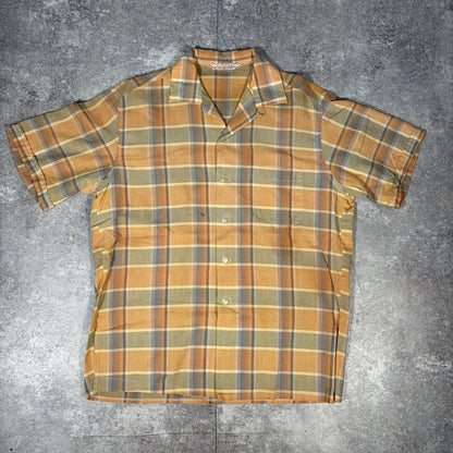 McGREGOR 50s Cotton Check Open Collar Shirt Yellow Size ML