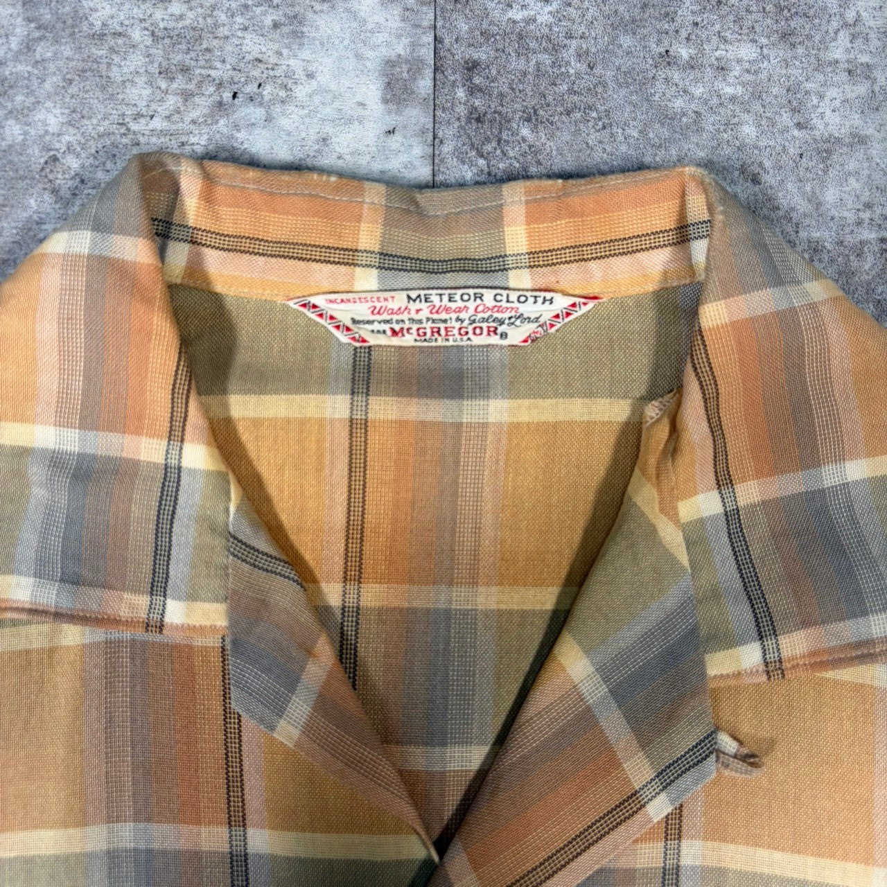 McGREGOR 50s Cotton Check Open Collar Shirt Yellow Size ML