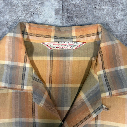 McGREGOR 50s Cotton Check Open Collar Shirt Yellow Size ML