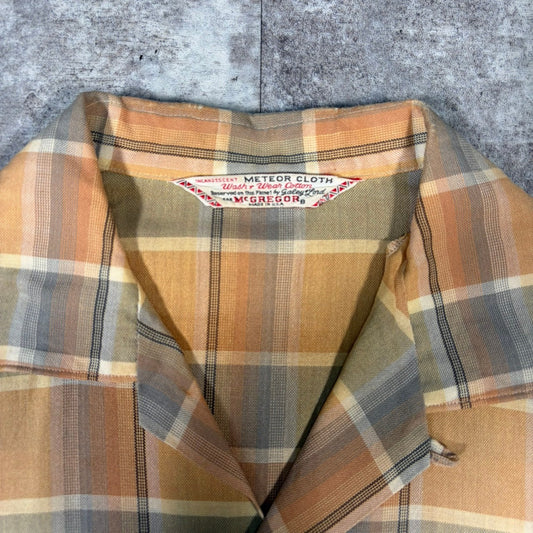 McGREGOR 50s Cotton Check Open Collar Shirt Yellow Size ML