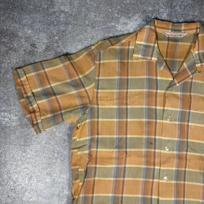 McGREGOR 50s Cotton Check Open Collar Shirt Yellow Size ML