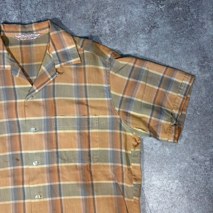 McGREGOR 50s Cotton Check Open Collar Shirt Yellow Size ML