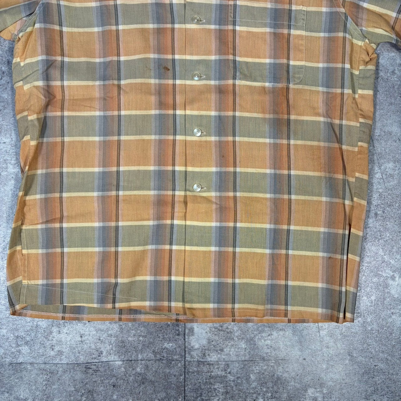 McGREGOR 50s Cotton Check Open Collar Shirt Yellow Size ML
