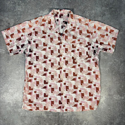 ITAXIXUMGQW 50s/60s Pink Pattern Cotton Collar Shirt Size L