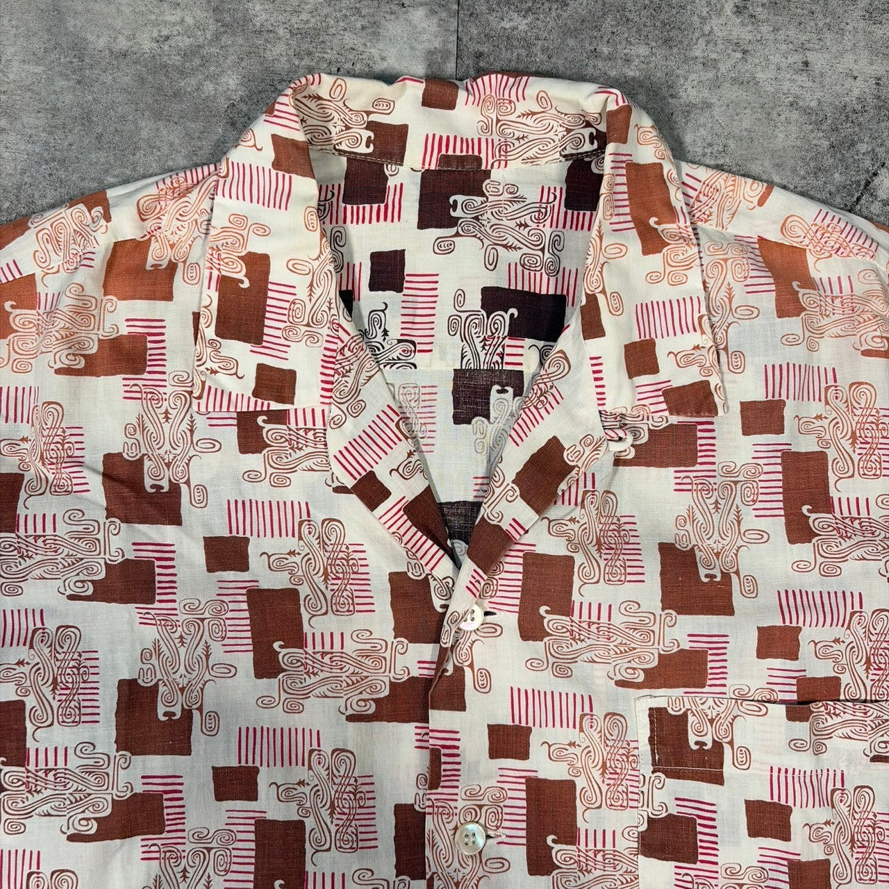 ITAXIXUMGQW 50s/60s Pink Pattern Cotton Collar Shirt Size L