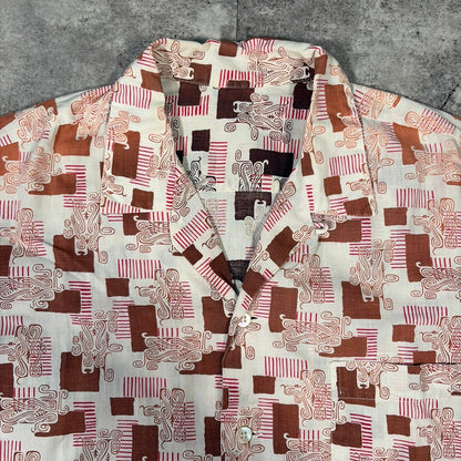 ITAXIXUMGQW 50s/60s Pink Pattern Cotton Collar Shirt Size L