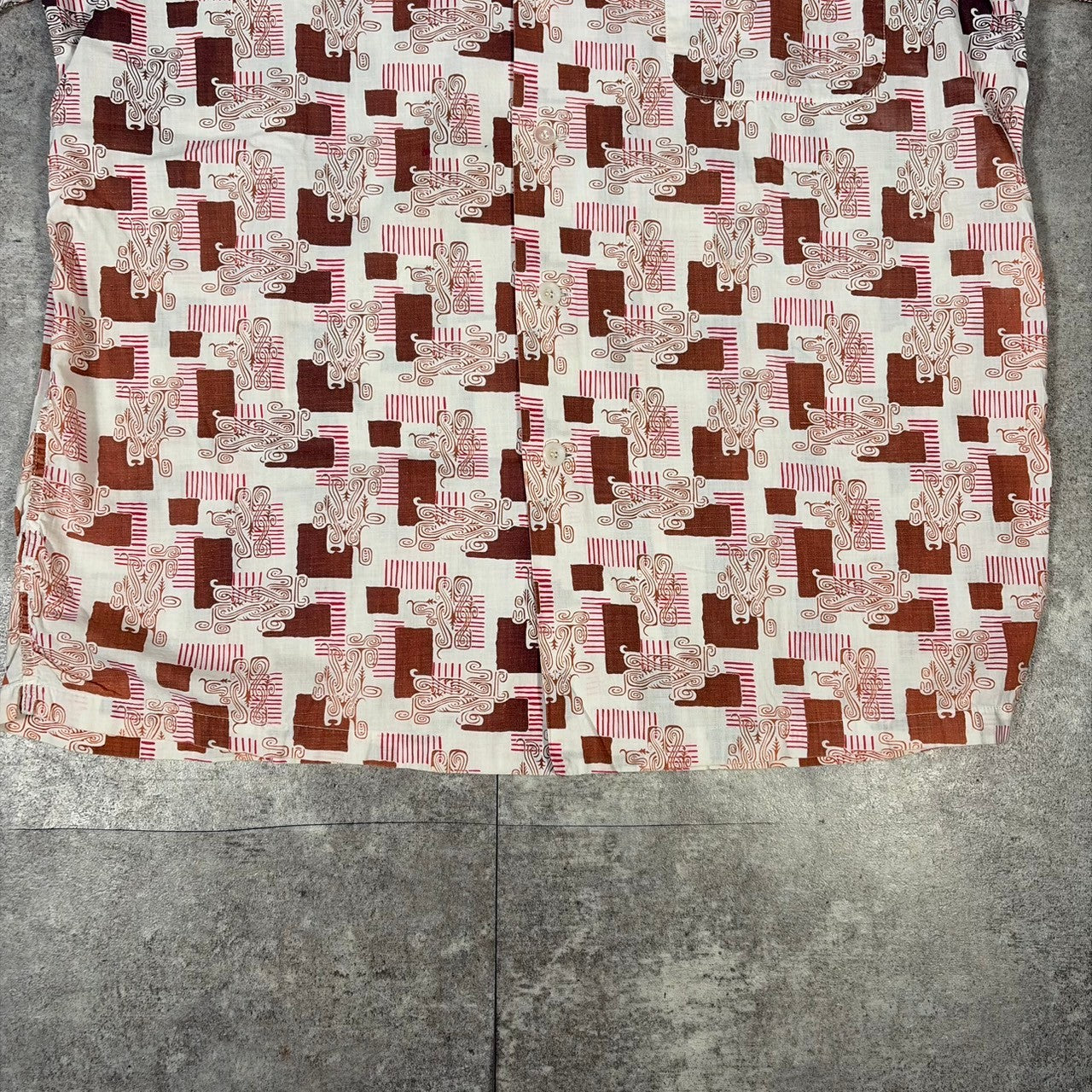 ITAXIXUMGQW 50s/60s Pink Pattern Cotton Collar Shirt Size L