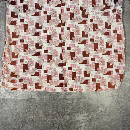 ITAXIXUMGQW 50s/60s Pink Pattern Cotton Collar Shirt Size L
