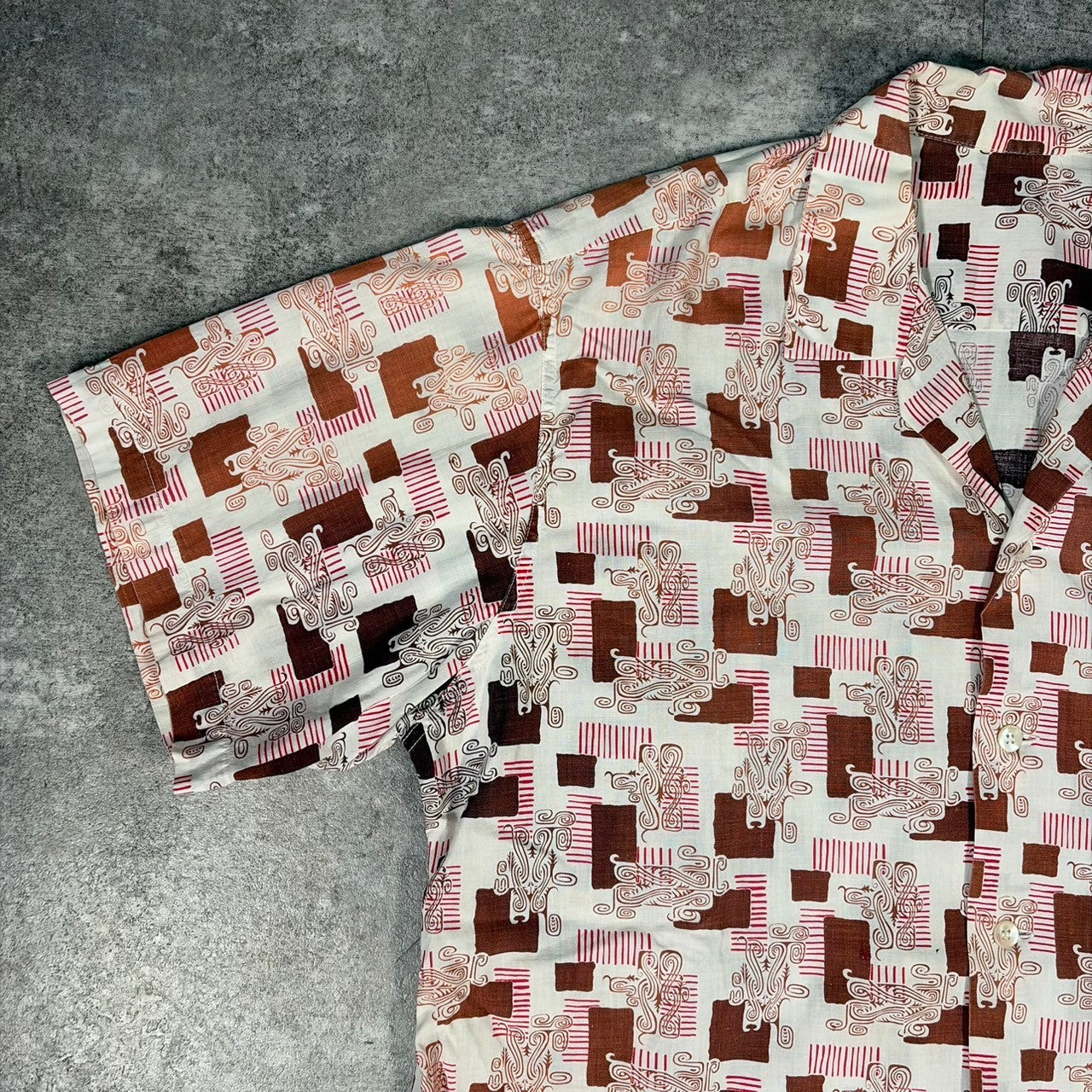 ITAXIXUMGQW 50s/60s Pink Pattern Cotton Collar Shirt Size L