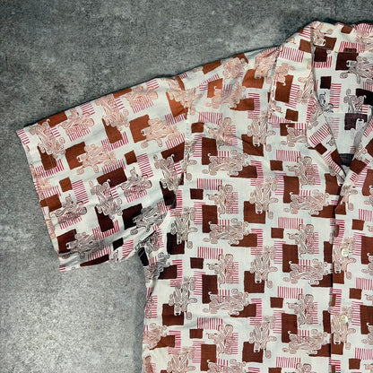 ITAXIXUMGQW 50s/60s Pink Pattern Cotton Collar Shirt Size L