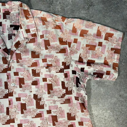 ITAXIXUMGQW 50s/60s Pink Pattern Cotton Collar Shirt Size L