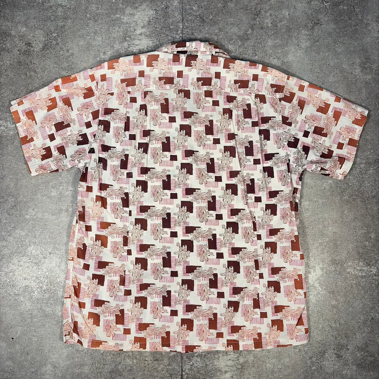 ITAXIXUMGQW 50s/60s Pink Pattern Cotton Collar Shirt Size L