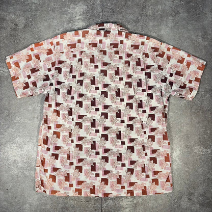 ITAXIXUMGQW 50s/60s Pink Pattern Cotton Collar Shirt Size L