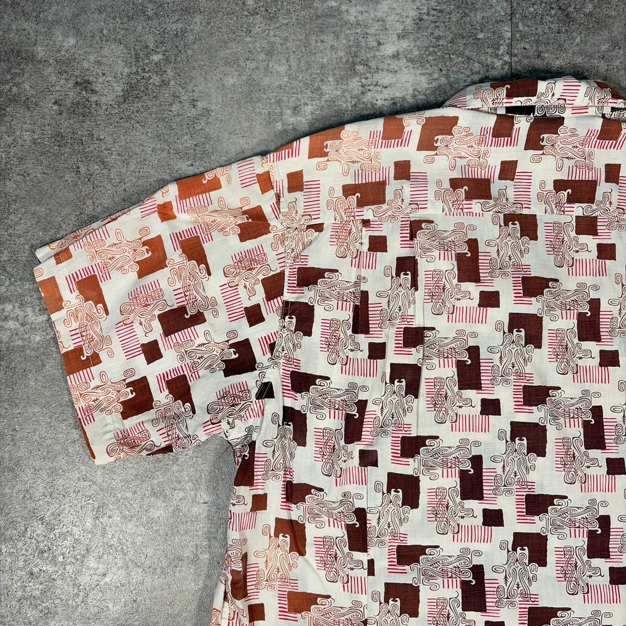 ITAXIXUMGQW 50s/60s Pink Pattern Cotton Collar Shirt Size L